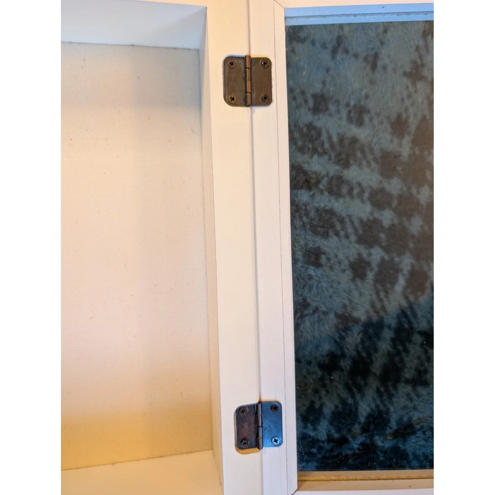 White Wood Shadow Box Display Padded Case Hinged Glass Door 9.25x11 Memory Box